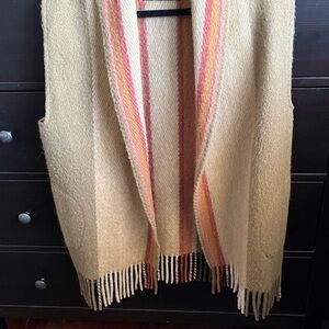 Vintage multi color wool Striped Fringe Vest
